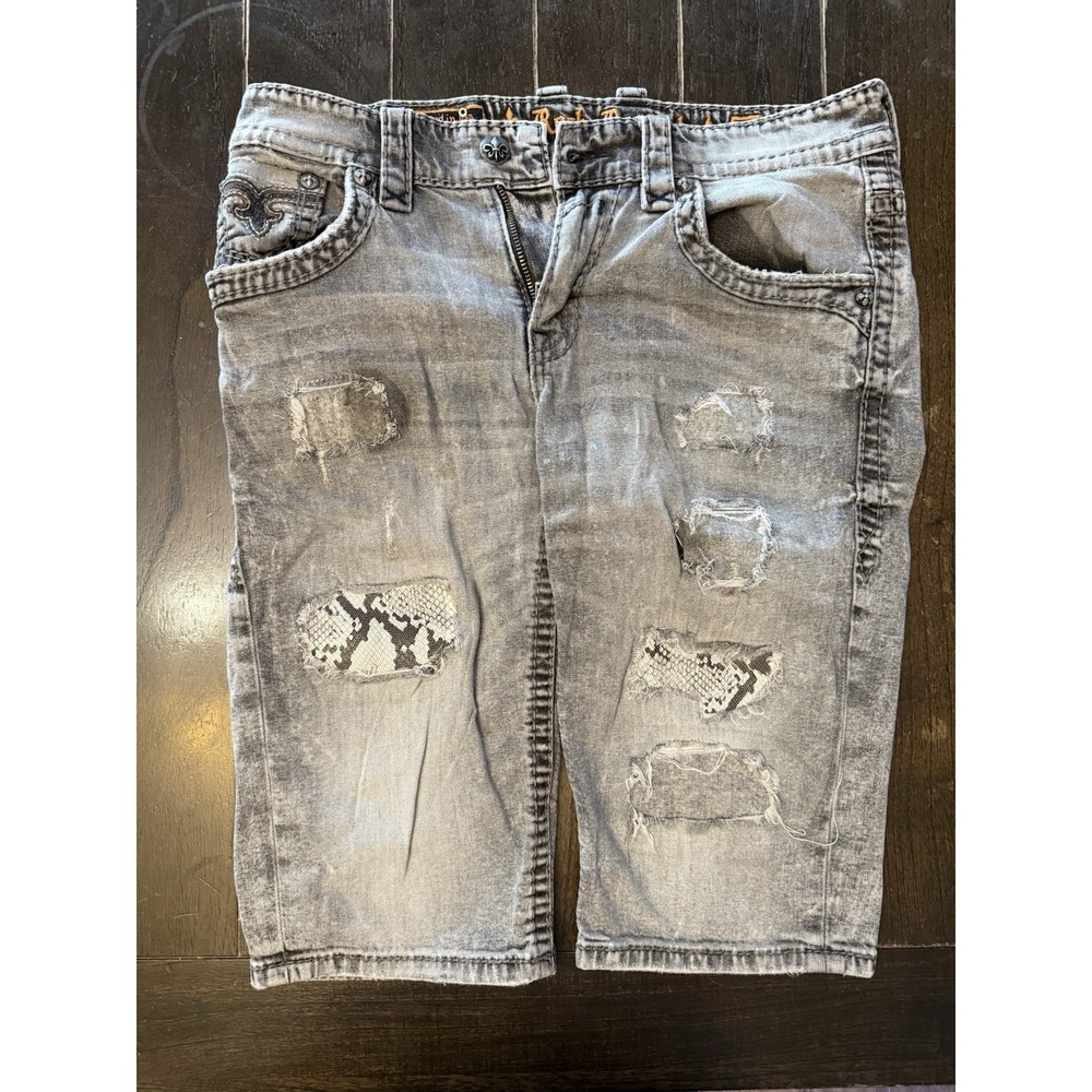 Rock Revival Edler Collector's Edition Shorts Men's 34 Gray Distressed Y2K Jorts